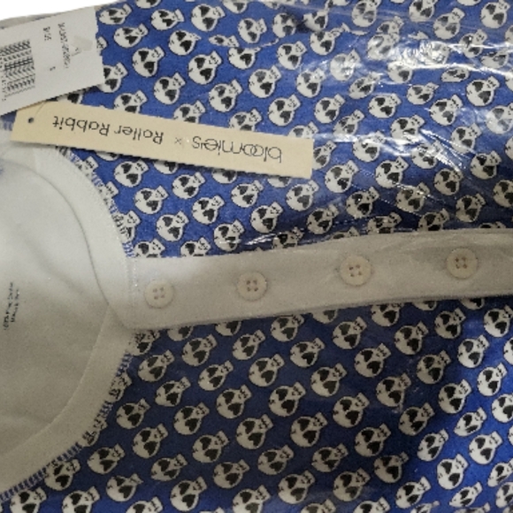 NWT ROLLER RABBIT X BLOOMIES BLUE SKULL DOODLE Pima Cotton LS Pajamas Size S,L,X - Picture 5 of 6